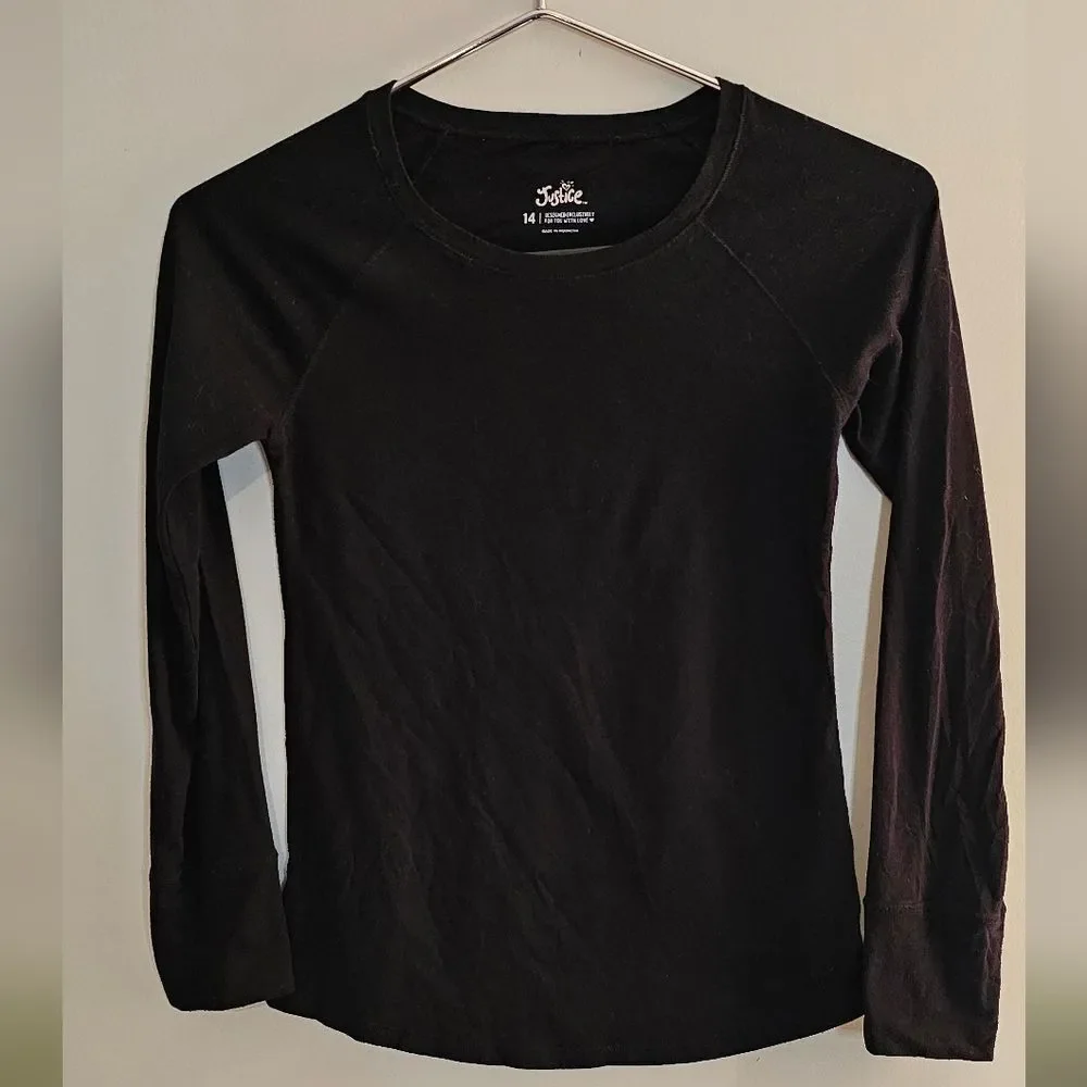 Justice Girls Classic Black Long Sleeve Tee Size 14